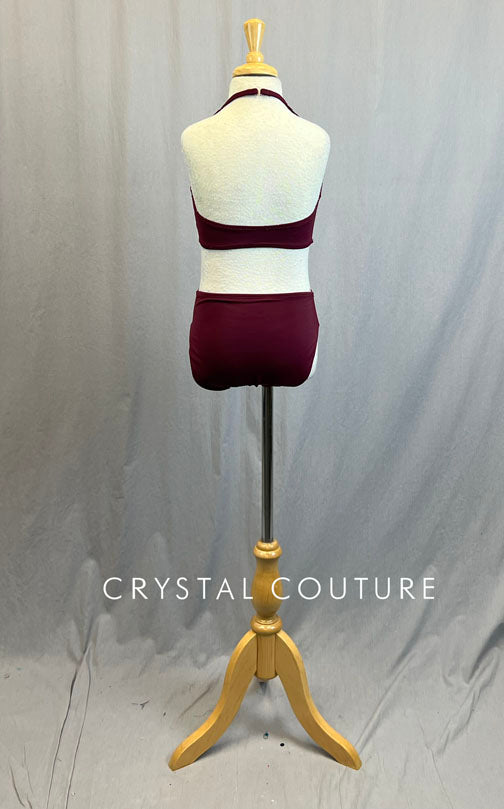Custom Maroon Leotard with Side and Back Cutouts and Lace Center Detail