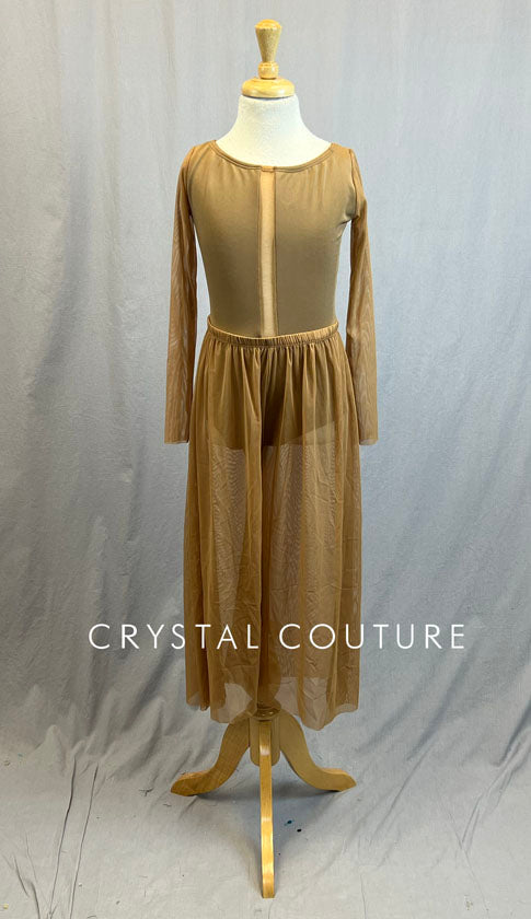 Light Brown Chiffon and Lycra Color Block Leo with Light Brown Chiffon Pants