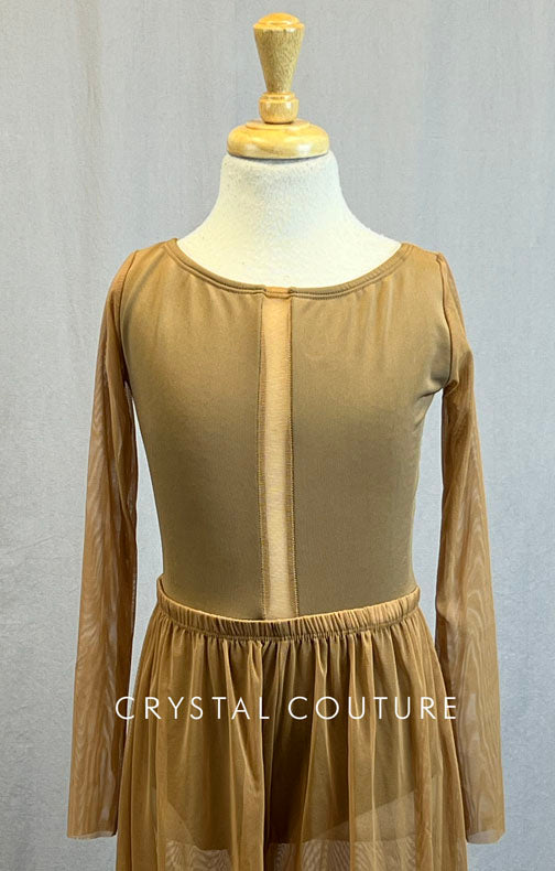 Light Brown Chiffon and Lycra Color Block Leo with Light Brown Chiffon Pants