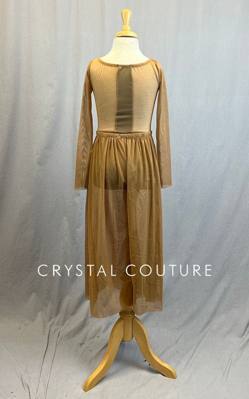 Light Brown Chiffon and Lycra Color Block Leo with Light Brown Chiffon Pants