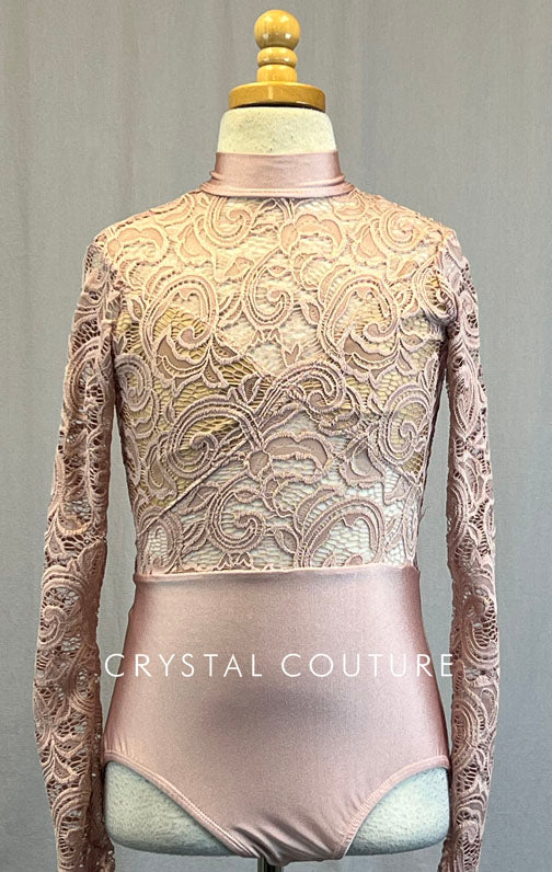 Blush Pink Lace Long Sleeve Leotard