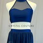 Navy Blue Halter Two Piece with Asymmetrical Mesh Skirt