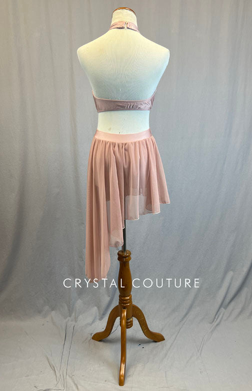 Blush Pink Halter Two Piece with Asymmetrical Mesh Skirt