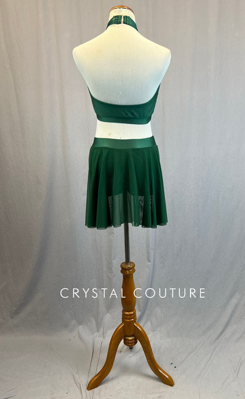 Dark Green Two Piece with Curved Mesh Insert and Back Skirt