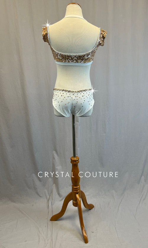 White & Nude Lace Top and Trunks - Rhinestones