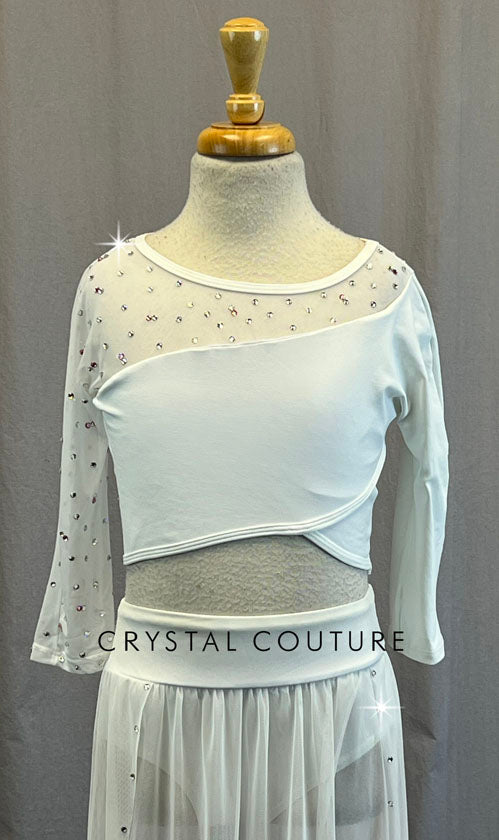 White Top with Pink Ombre Skirt - Rhinestones