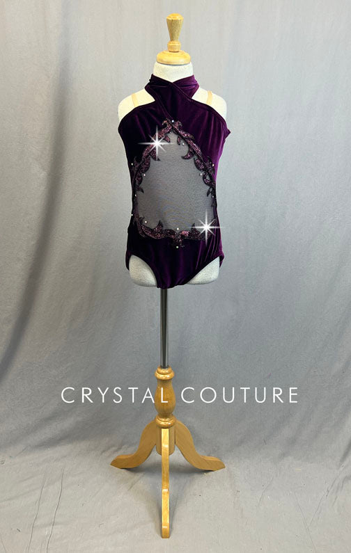 Custom Purple Velvet Leotard with Purple Chiffon Bodice Cutout