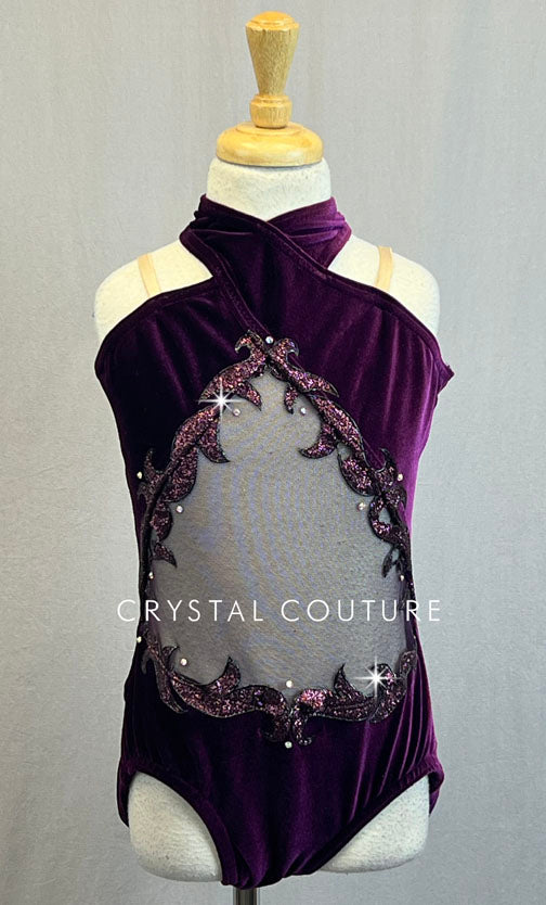 Custom Purple Velvet Leotard with Purple Chiffon Bodice Cutout