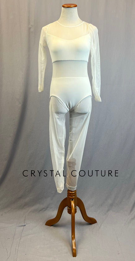 Custom Ivory Unitard with Stretchy Mesh Sleeves, Bodice, and Legs.