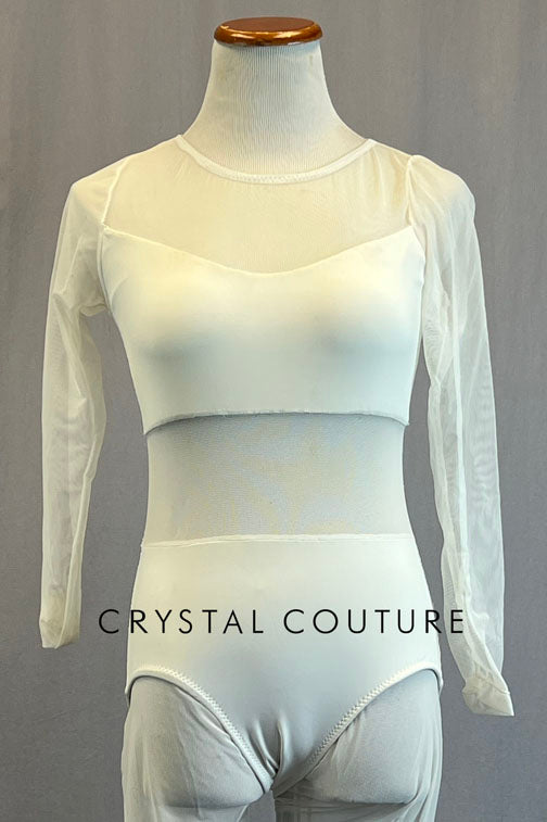 Custom Ivory Unitard with Stretchy Mesh Sleeves, Bodice, and Legs.