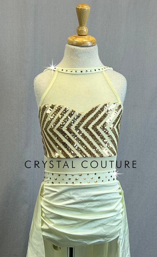 Ivory Leotard with Separate Satin Lycra High Low Skirt