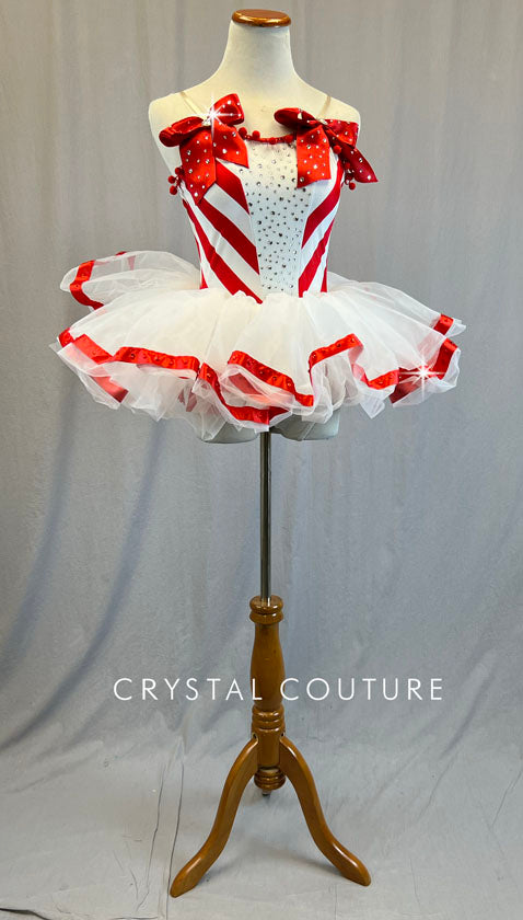 Red And White Candy Cane Stripe Leotard With Tulle Tutu