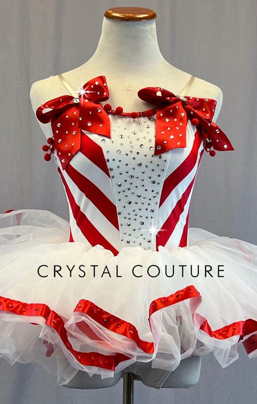 Red And White Candy Cane Stripe Leotard With Tulle Tutu