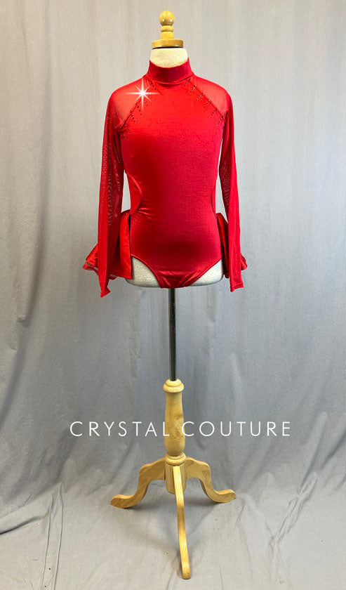 Red Lycra and Mesh Cutout Leotard with Tulle and Lycra Bustle