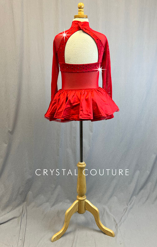 Red Lycra and Mesh Cutout Leotard with Tulle and Lycra Bustle