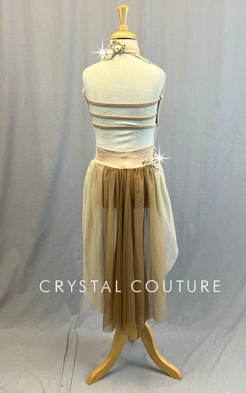 Custom Nude and Tan Lyrical Dress With Built In Bra Top and Attached Trunks