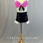 Custom Hot Pink and White Polka Dot Bikini Top With Black Nautical Shorts With White Eyelet Ruffle