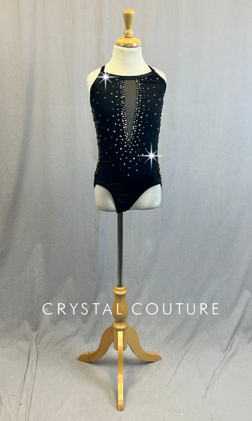 Custom Black Lycra Leotard With Side Panel Sequins and Mesh V
