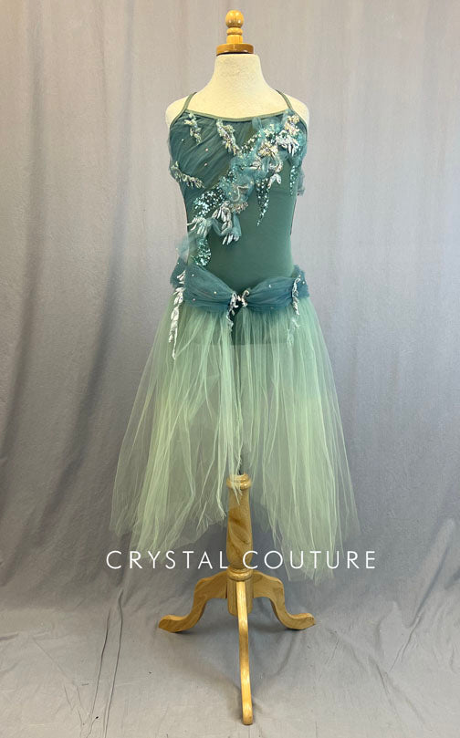 Custom Sea Green Lycra Low Back Leotard with Matching Sea Green Tulle Skirt