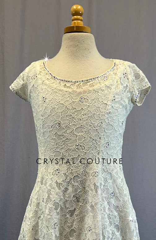 White Lace A-Line Dress With Attached White Lining Spaghetti Strap Dress