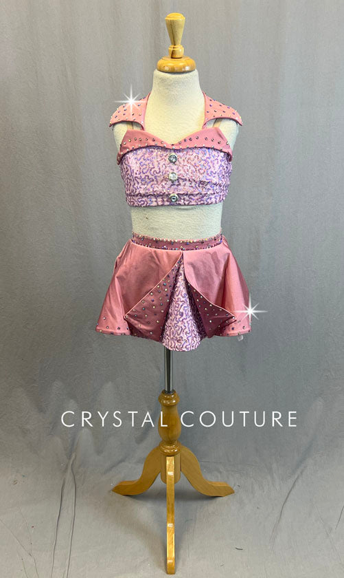 Dusty Pink Zsa Zsa Two Piece with Lapels - Rhinestones