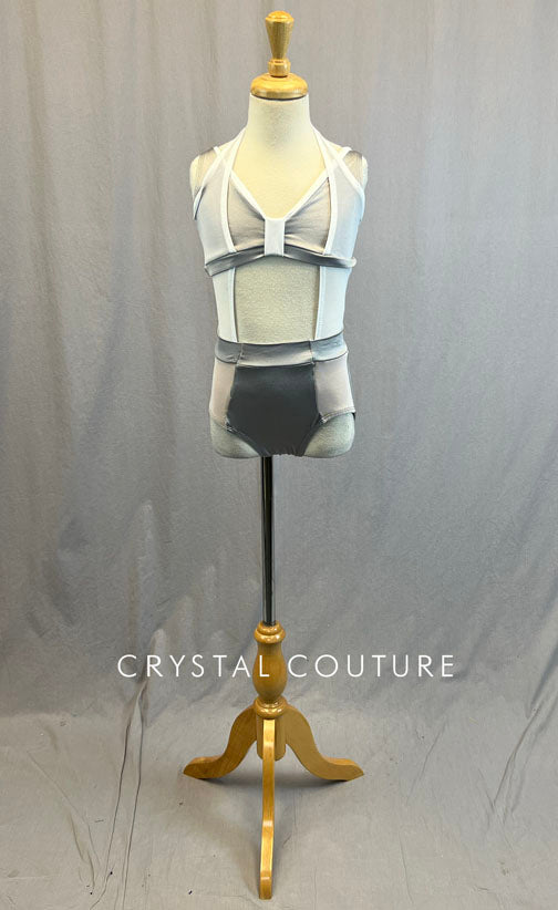 Grey and White Leotard with Two Piece Look