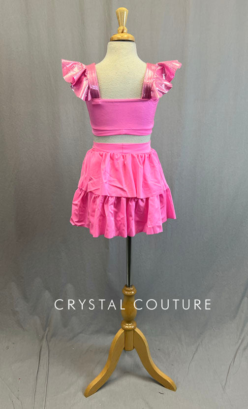 Hot Pink Ruffle Sleeve Top and Tiered Skirt