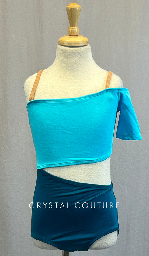 Teal and Aqua One Short Sleeve Leotard with Open Middrif