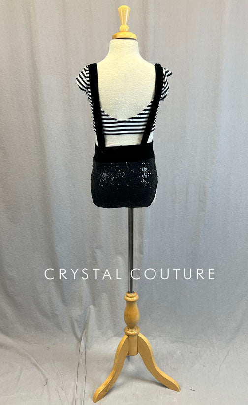 Black & White Striped Crop Top with Heart and Suspender Trunks