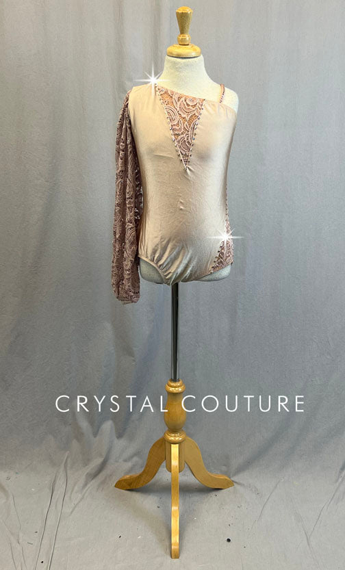 Vintage Rose, One Balloon Lace Sleeve, Leotard - Rhinestones