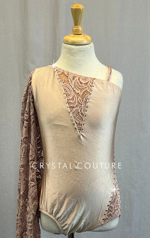 Vintage Rose, One Balloon Lace Sleeve, Leotard - Rhinestones