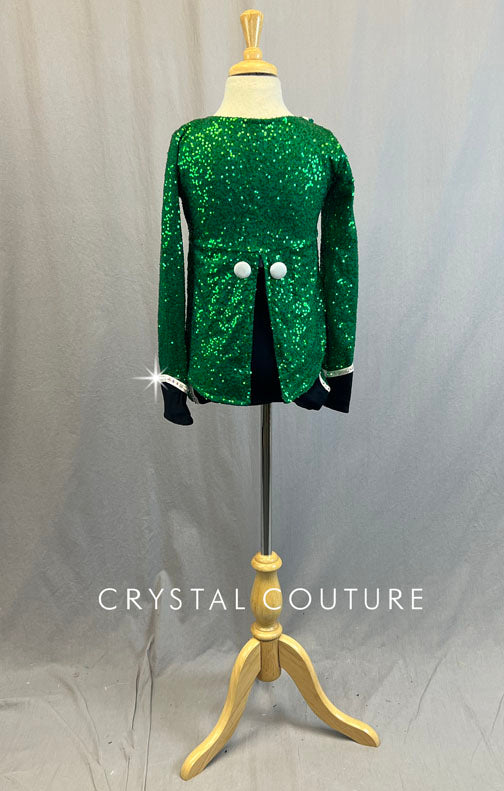 Custom Kelly Green Zsa Zsa Sequin Band Crop Top With Tails and Shorts