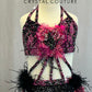 Pink & Black Connected Two Piece with Tulle and Feather Back Bustle - Rhinestones