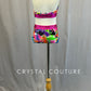 Multi Color Printed Two Piece with Blue Ruffles - Rhinestones