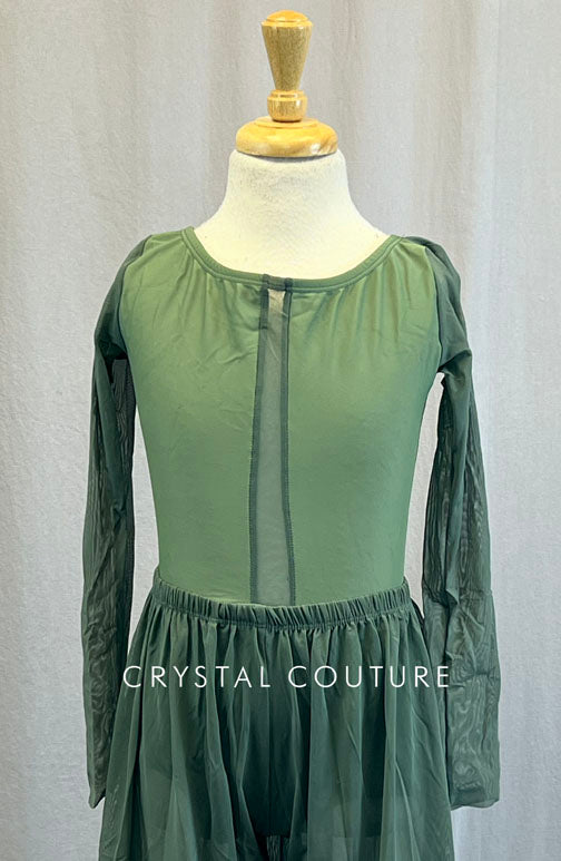 Sage Green Leotard with Mesh Culotte Pants