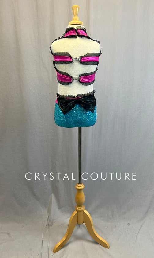 Aqua & Pink Zsa Zsa Two Piece with Black Ruffle Edging