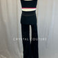 Black & Neon Vertical Stripe Top and Flare Pants - Rhinestones