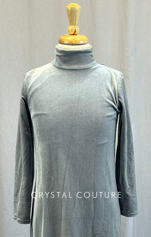 Grey Velour Mock Neck Dress