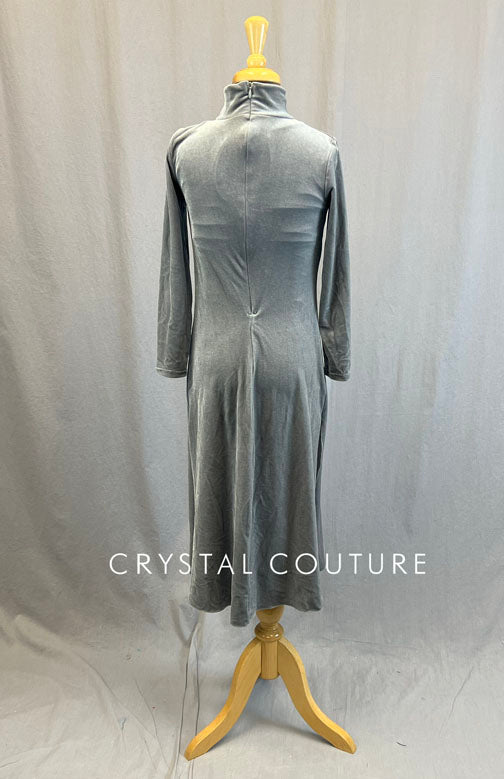Grey Velour Mock Neck Dress