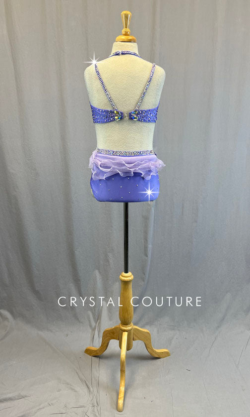 *Brand New* Custom Lavender Two Piece with Lilac Appliques and Ruffle Bustle - Rhinestones