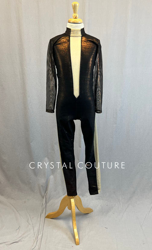 Custom Bronze Shimmer Mesh Unitard with Nude Mesh Inserts