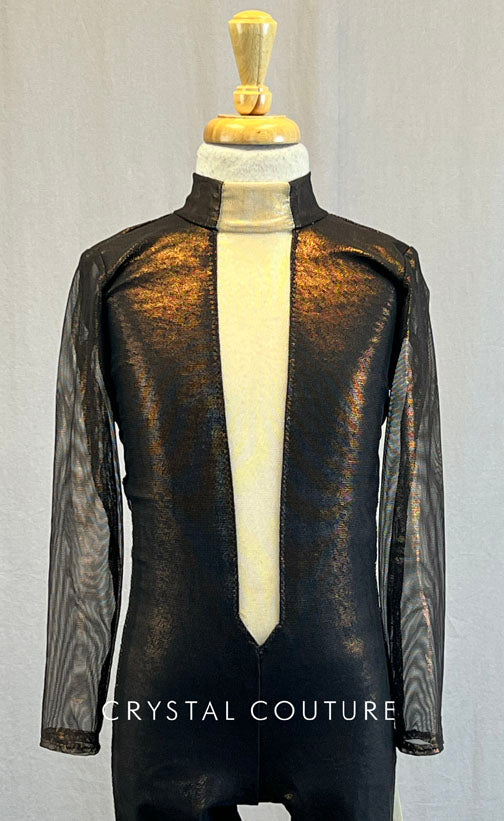 Custom Bronze Shimmer Mesh Unitard with Nude Mesh Inserts
