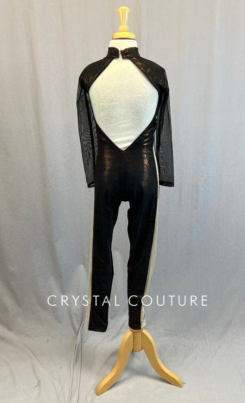 Custom Bronze Shimmer Mesh Unitard with Nude Mesh Inserts