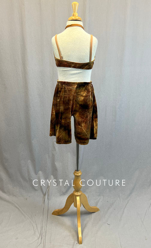 Custom Brown Marbled Velour Top and Shorts