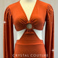 Rust Orange Connected Leotard with Peasant Sleeves and Center Ring - Rhinestones