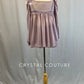 Mauve Mesh Peasant Sleeve Baby Doll Dress with Light Pink Appliques - Rhinestones