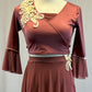Mulberry Wrap Top with Mesh Skirt and Flare Cuffs - Rhinestones