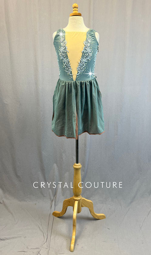 Custom Sage Green & Peach Blush Transition Dress - Rhinestones Crystal Couture Custom Sage Green & Peach Blush Transition Dress - Rhinestones Crystal Couture