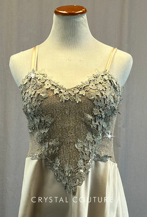 Custom Light Champagne Silk and Lace Slip Dress with Appliques - Rhinestones
