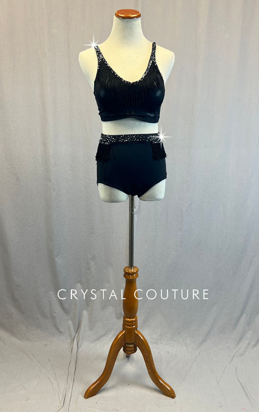 Custom Black Metallic Two Piece with Fringe - Rhinestones